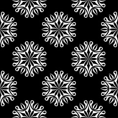 White floral seamless pattern on black background