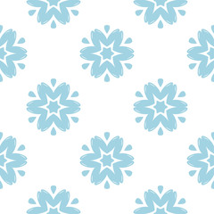 Blue floral seamless pattern on white background