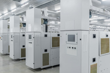 panoramic view in equipment in the workshop in the textile factory