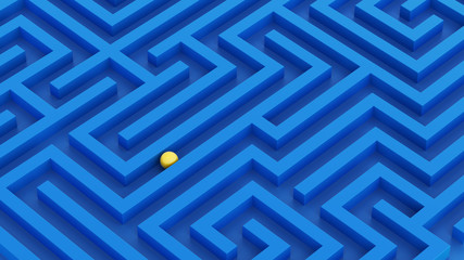 Labyrinth isometric view vivid colors idea blue walls and gold ball