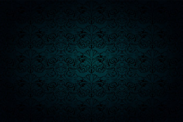 Royal, vintage, Gothic background in gloomy malachite green and black tones with classic Baroque and Rococo ornaments