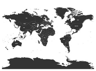 Horizontally flipped political map of World. Mirror reflection. Vector illustration.