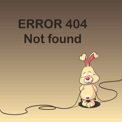 Page not found 404 error. Сute rabbit broke connection.  Vector illustration 