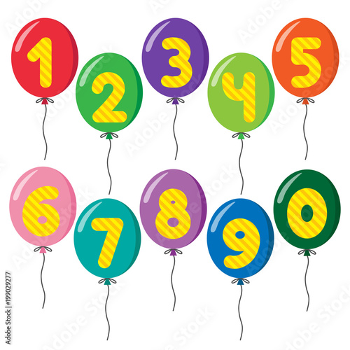 set of colorful balloons on strings with numbers fotolia com の