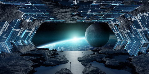 Naklejka premium Huge asteroid spaceship interior 3D rendering elements of this image furnished by NASA