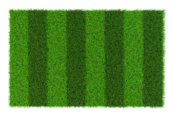 Striped soccer field texture, background with copy space top view - isolated on white background