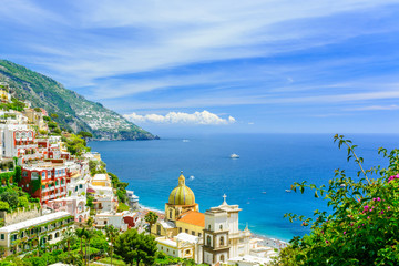 Positano, Amalfi Coast, Campania, Italy. beautiful view on old town at sunny day