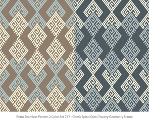 Retro Seamless Background 2 Color Set Check Spiral Cross Tracery Geometry Frame