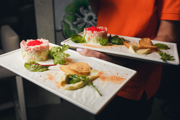 Russian traditional salad, closeup