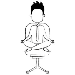 businessman doing the lotus position in office chair vector illustration design