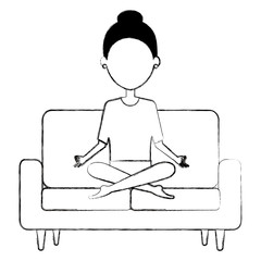businesswoman doing the lotus position in the sofa vector illustration design