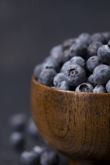 Fresh Blueberries in a Wooden Bowl