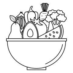 kitchen bowl with vegetables and fruits vector illustration design