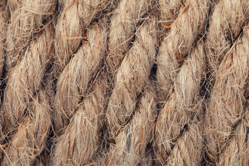 Texture of a rope made of flax closeup