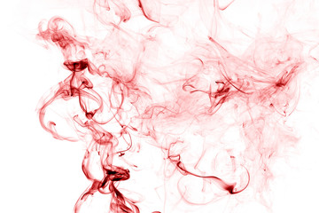 red smoke on a white background,Abstract red smoke swirls over white background, fire smoke,red ink,movement of red smoke
