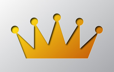 Paper art of the yellow crown icon. Vector illustration.