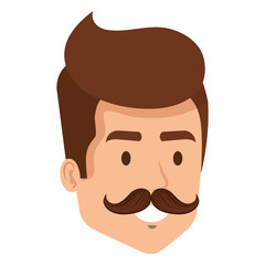 Fototapeta premium young man with mustache hipster style head vector illustration design
