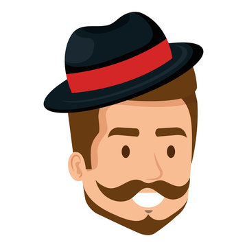 young man with beard and hat hipster style head vector illustration design