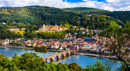 Fototapeta na wymiar Landmarks of Germany - beautiful Heidelberg town with impressive castle and bridge