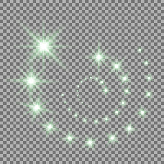 Glittering flying stars, green color