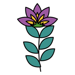 beautiful flower with leafs decorative icon vector illustration design