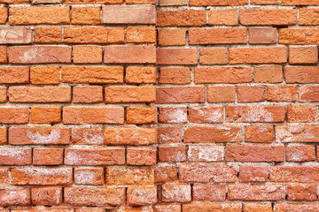 Obraz premium Old split-level red brick wall