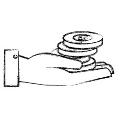 hand with coins money isolated icon vector illustration design