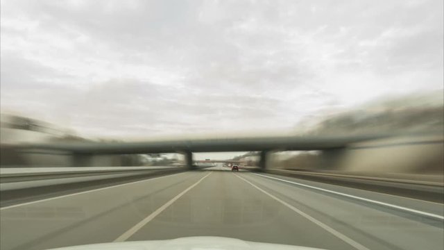 Time lapse of a driving on the longest German Autobahn A7 on the site between Fulda and Kassel. 4K.