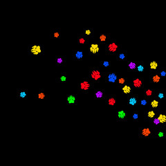 Colorful Bear Footprints. Prints of Paws with Big Claws for Petshop Design or for Goods for Pets. Simple Pattern for Print, Logo or Poster. Vector Confetti Background.