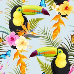 Toucans and flowers