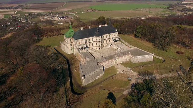 Wonderful Castle-Palace, Pidhorodetsky Castle is a Renaissance palace with the surrounding fortifications, aerial view of Old castle, baroque castle with place