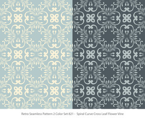 Retro Seamless Background 2 Color Set Spiral Curve Cross Leaf Flower Vine