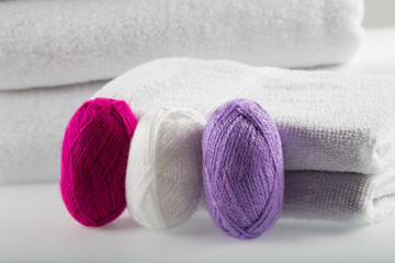 Towel concept. Spa concept. Photo for hotels and massage parlors. Purity and softness. Towel textile. 