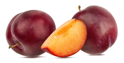 Fresh plum isolated on white background with clipping path