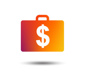 Case with Dollars USD sign icon. Briefcase button. Blurred gradient design element. Vivid graphic flat icon. Vector