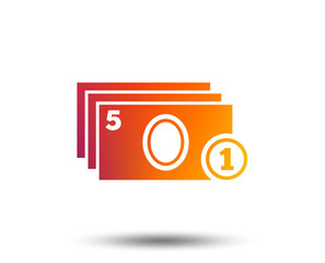 Cash and coin sign icon. Paper money symbol. For cash machines or ATM. Blurred gradient design element. Vivid graphic flat icon. Vector