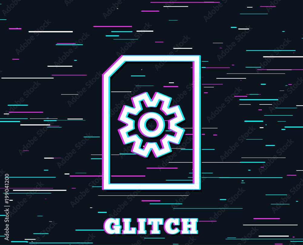 Poster glitch effect. document management line icon. information file with cogwheel sign. paper page concep