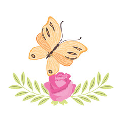 beautiful butterfly flying with floral decoration vector illustration design