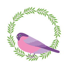 cute bird with wreath flowers vector illustration design