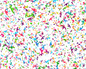 Carnaval or Festival Confetti. Colorful confetti pieces. Celebration party or Holiday background. Flying colorful glitter particles. Decoration pattern. Vector