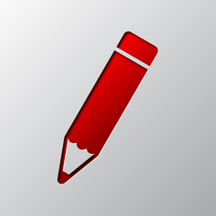 Paper art of the red pencil icon. Vector illustration.