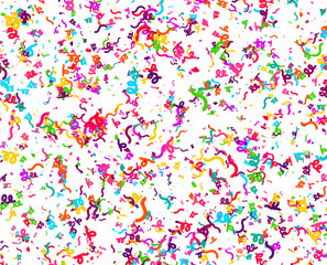 Carnaval or Festival Confetti. Colorful confetti pieces. Celebration party or Holiday background. Flying colorful glitter particles. Decoration pattern. Vector