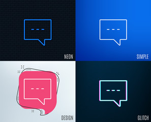 Glitch, Neon effect. Chat line icon. Speech bubble sign. Communication or Comment symbol. Trendy flat geometric designs. Vector