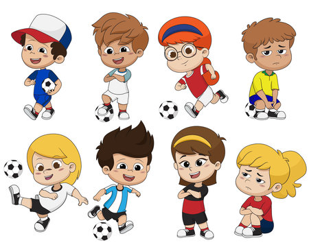 Cartoon soccer kid with different pose.Vector and illustration.