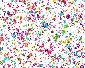 Carnaval or Festival Confetti. Colorful confetti pieces. Celebration party or Holiday background. Flying colorful glitter particles. Decoration pattern. Vector