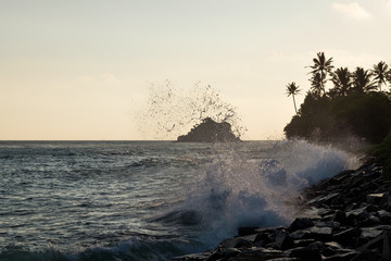 View on Midigama beach in the evening during sunset. Lanscape without people. Ideal place for vacation in Sri Lanka