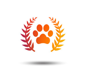 Winner pets laurel wreath sign icon. Dog paw symbol. Blurred gradient design element. Vivid graphic flat icon. Vector