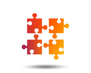 Fototapeta premium Puzzles pieces sign icon. Strategy symbol. Ingenuity test game. Blurred gradient design element. Vivid graphic flat icon. Vector