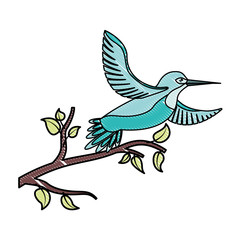 cute bird flying with tree branche vector illustration design