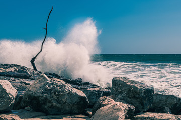 Strong waters approaching on an Early spring day, Southern Mediterranean Sea, Italy
